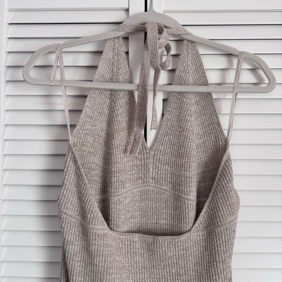 All Saints Lexi Halter-neck Ribbed Knit Dress Beige Metallic Bodycon Large NWOT - Picture 10 of 14